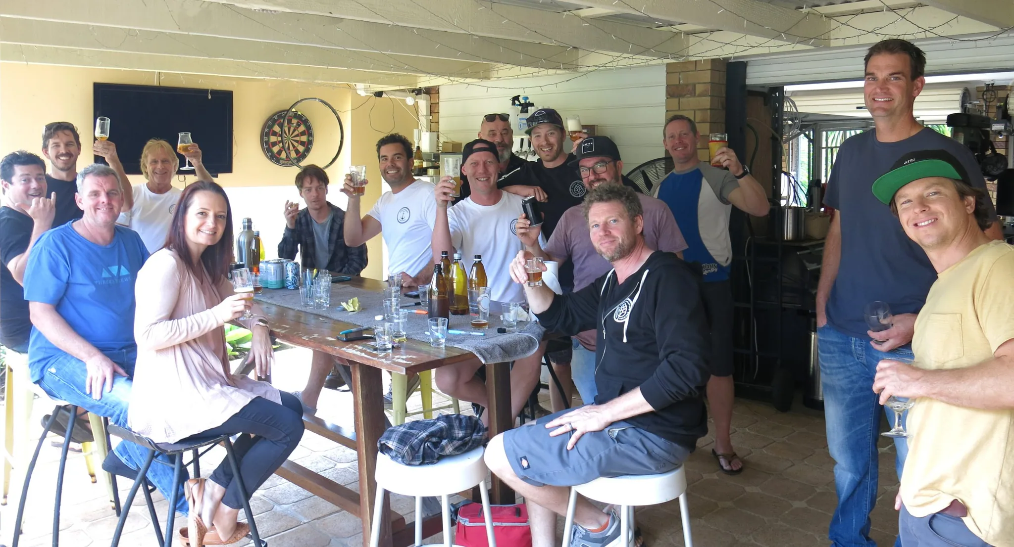 Club members sharing beers at the 2020 winter competition gathering
